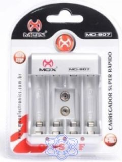 Carregador MOX MO-807 Bi Volt para Pilhas AAA/AA e Bateria 9V