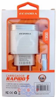 Carregador Rápido para Celular Type C 3.6A 2 USB ECOODA EC 11 142 - C