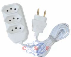 Extensão Lig Plus 3 Tomadas com 2+1 pino Terra 3 Metros Cordão Paralelo Branco 2x0,75 10A 2 Pinos Entrada